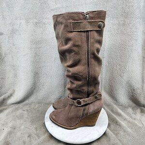 Bakers Shoes Womens 9 Brown Leather Wedge Heel Knee Boots *GUC*